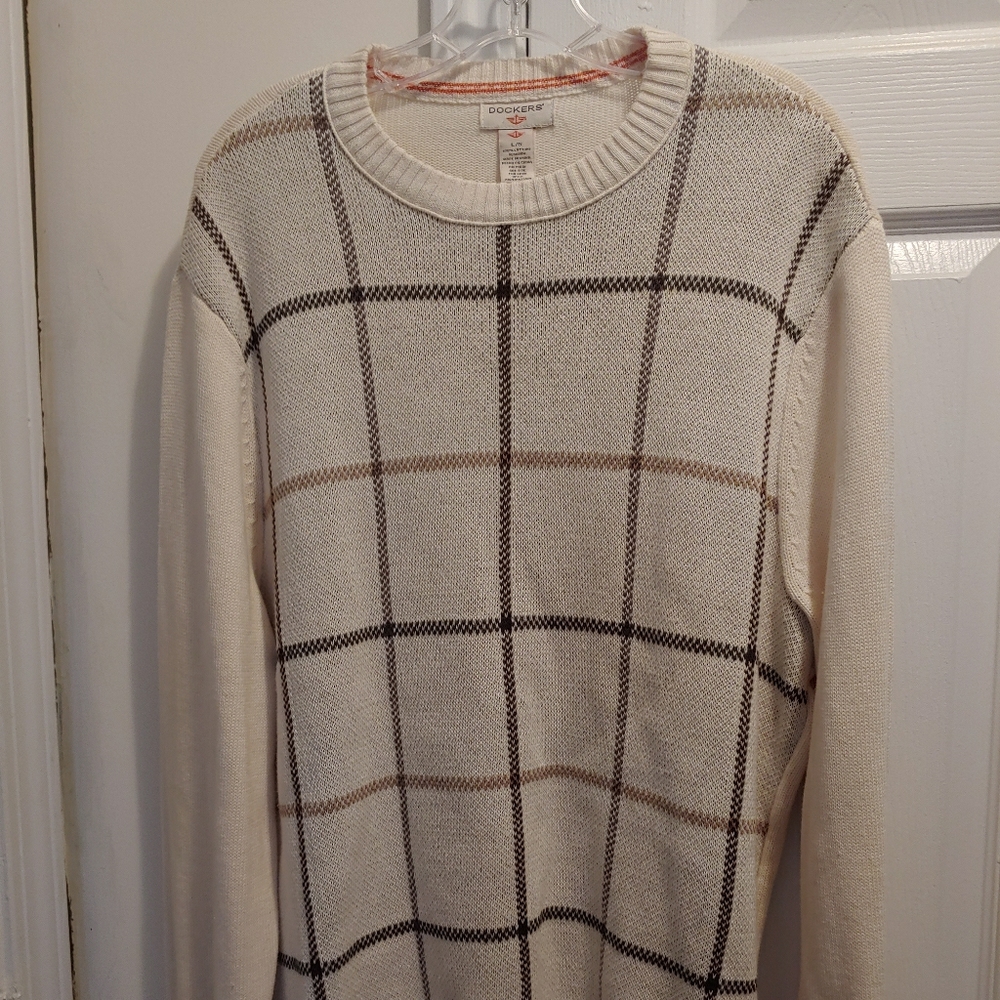 Dockers Cream with Brown Striped Acrylic Sweater
